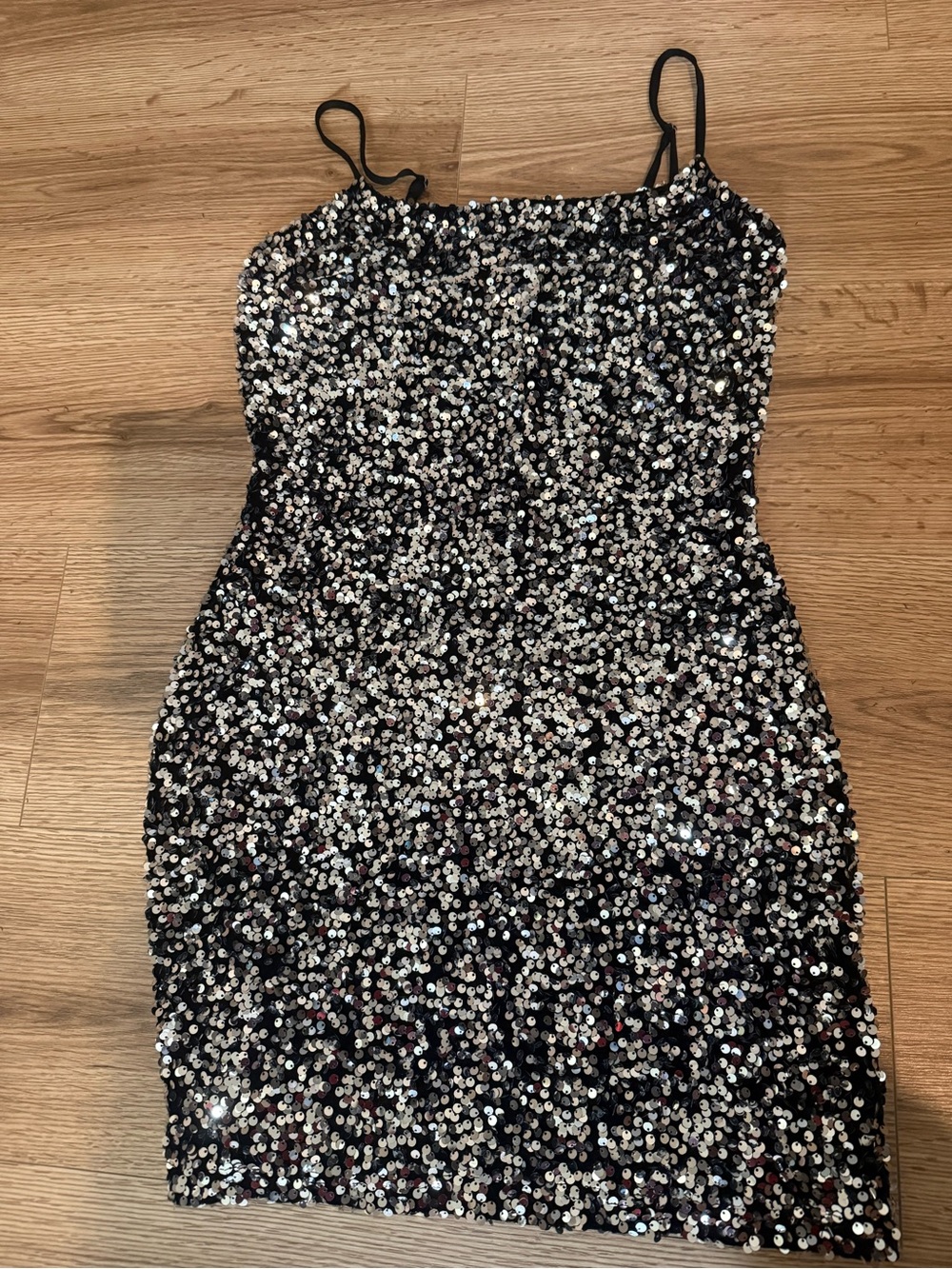 bp Black Sequin Mini Dress with Silver Shine